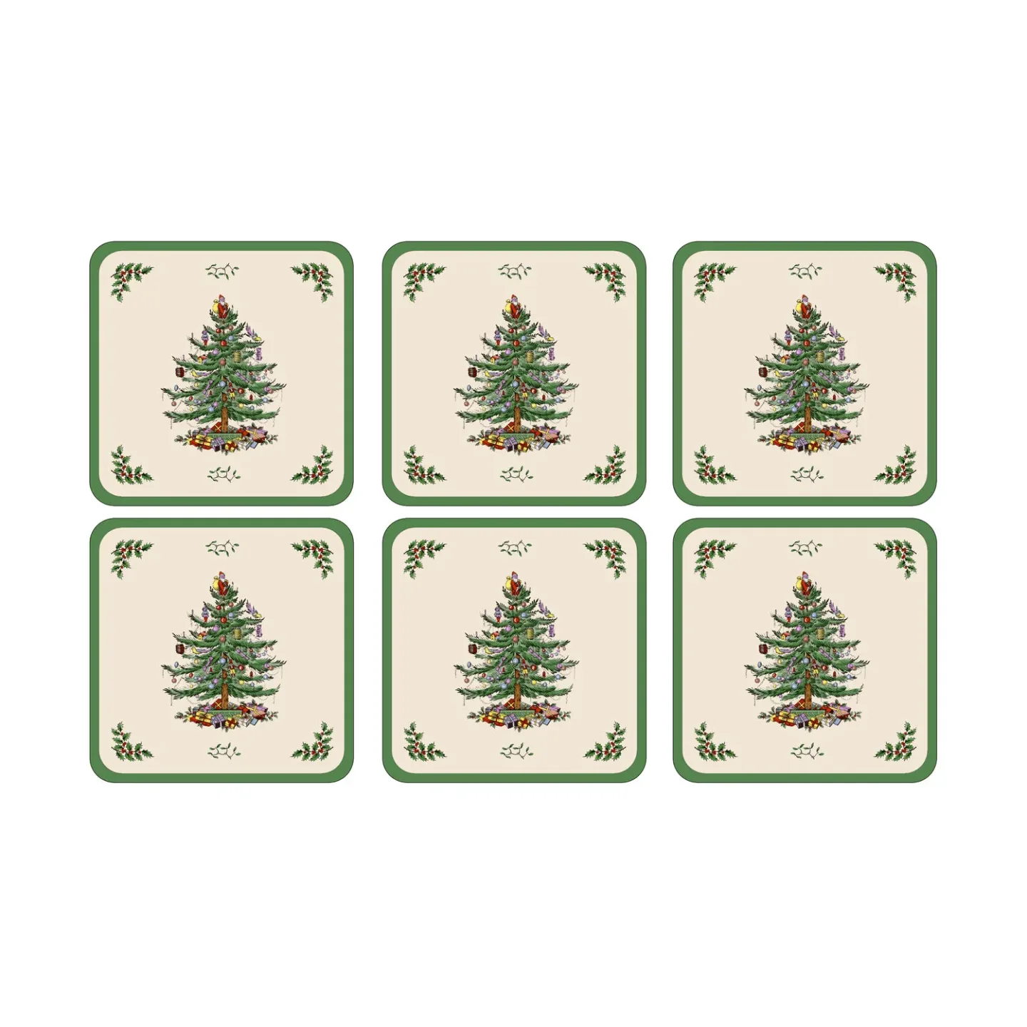Spode Christmas Tree glasunderlägg White-green-red, 6-pack