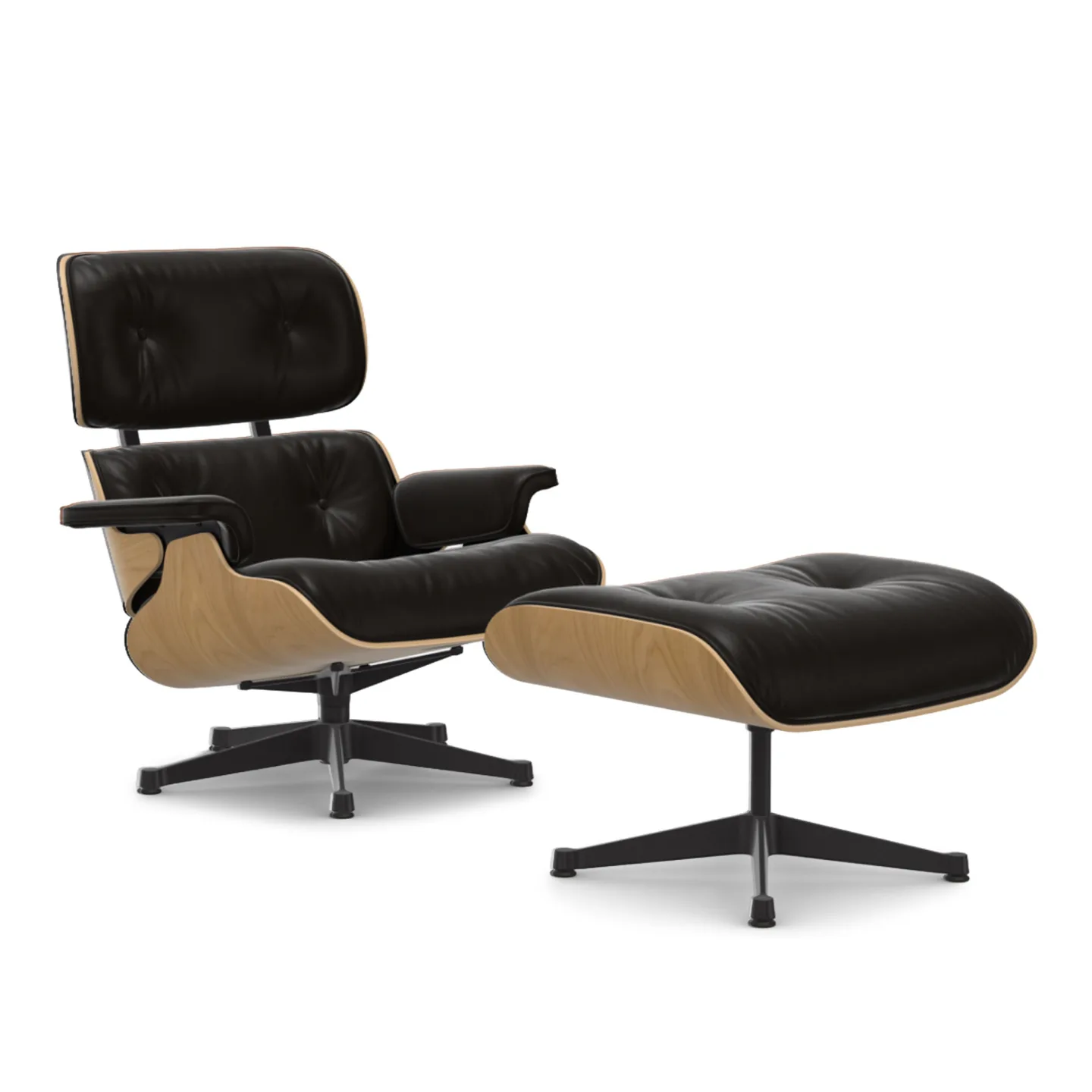 Vitra - Eames Lounge Set Natural Chestnut Leather Natural Chocolate 68 Deep Black - Fåtöljer - Charles & Ray Eames - Brun