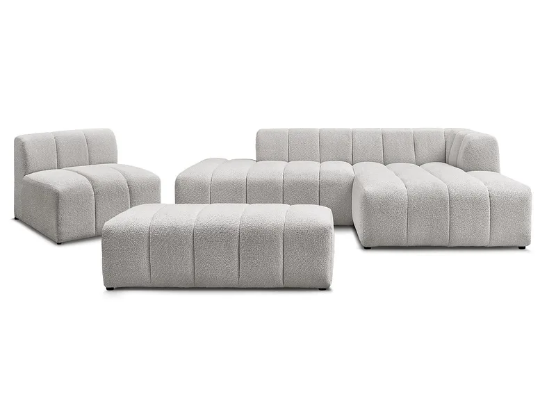 BOBOCHIC Ecksofa mit Hocker ANNECY Boucle-Stoff hellgrau