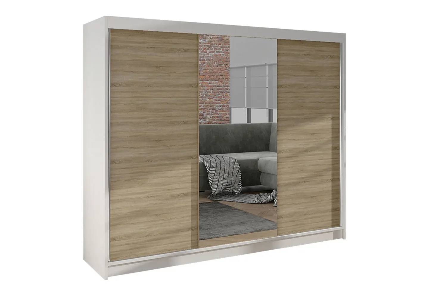 Cyria Garderob med Spegel 200x215 cm - Brun/Vit