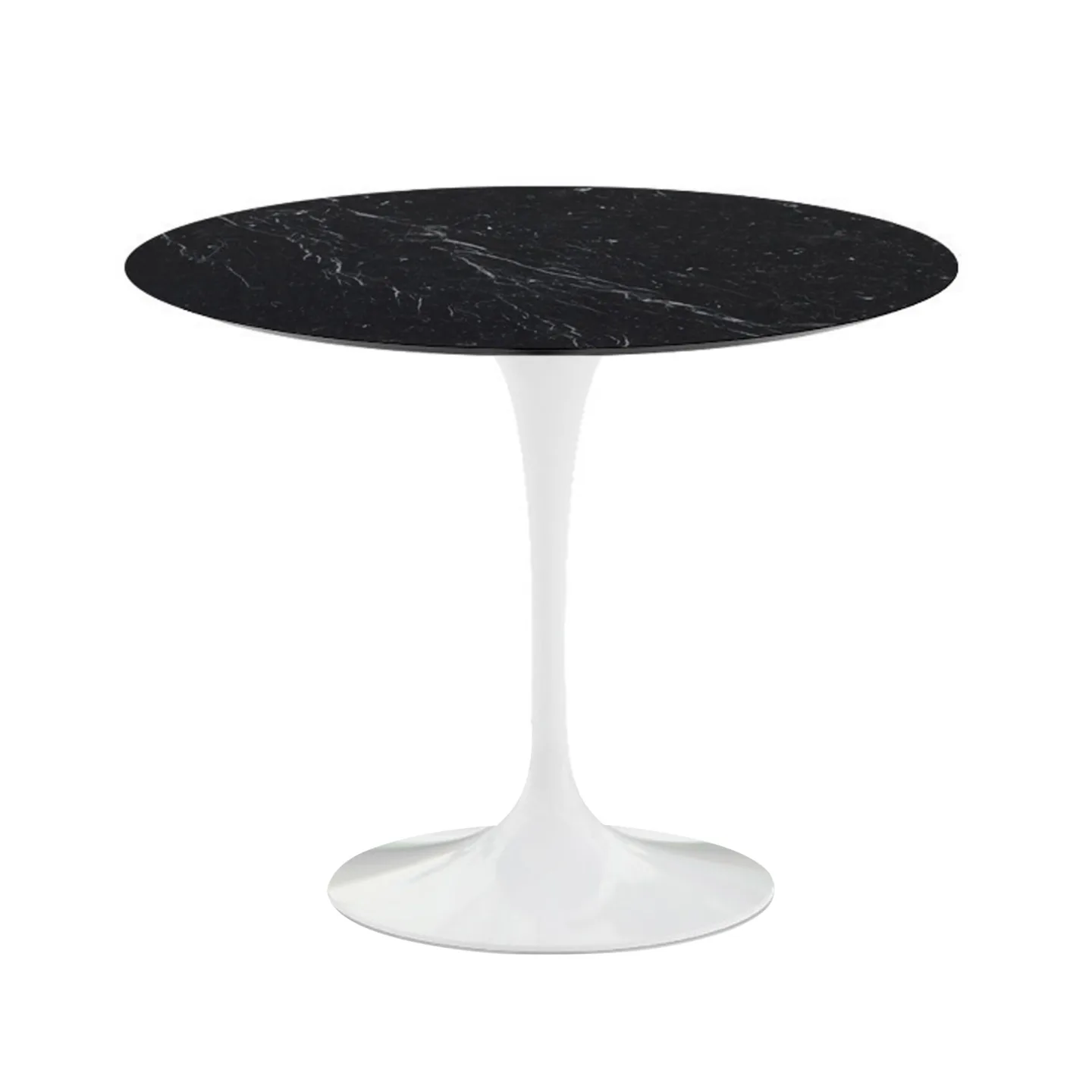 Knoll - Saarinen Round Table - Matbord, Ø 91 cm, Vitt underrede, skiva i matt svart Marquina marmor - Matbord - Eero Saarinen