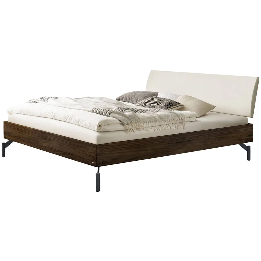 Hasena Bett Sassari Anthracit / Weiss / Braun Nussbaum Massivholz 90 x 200 cm