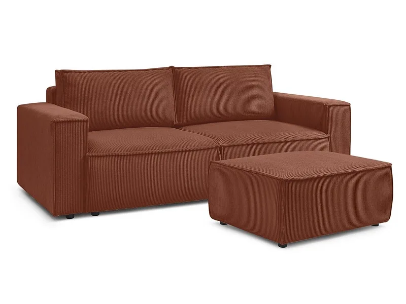 3er Sofa mit Hocker BOBOCHIC NIHAD Cord-Stoff orange