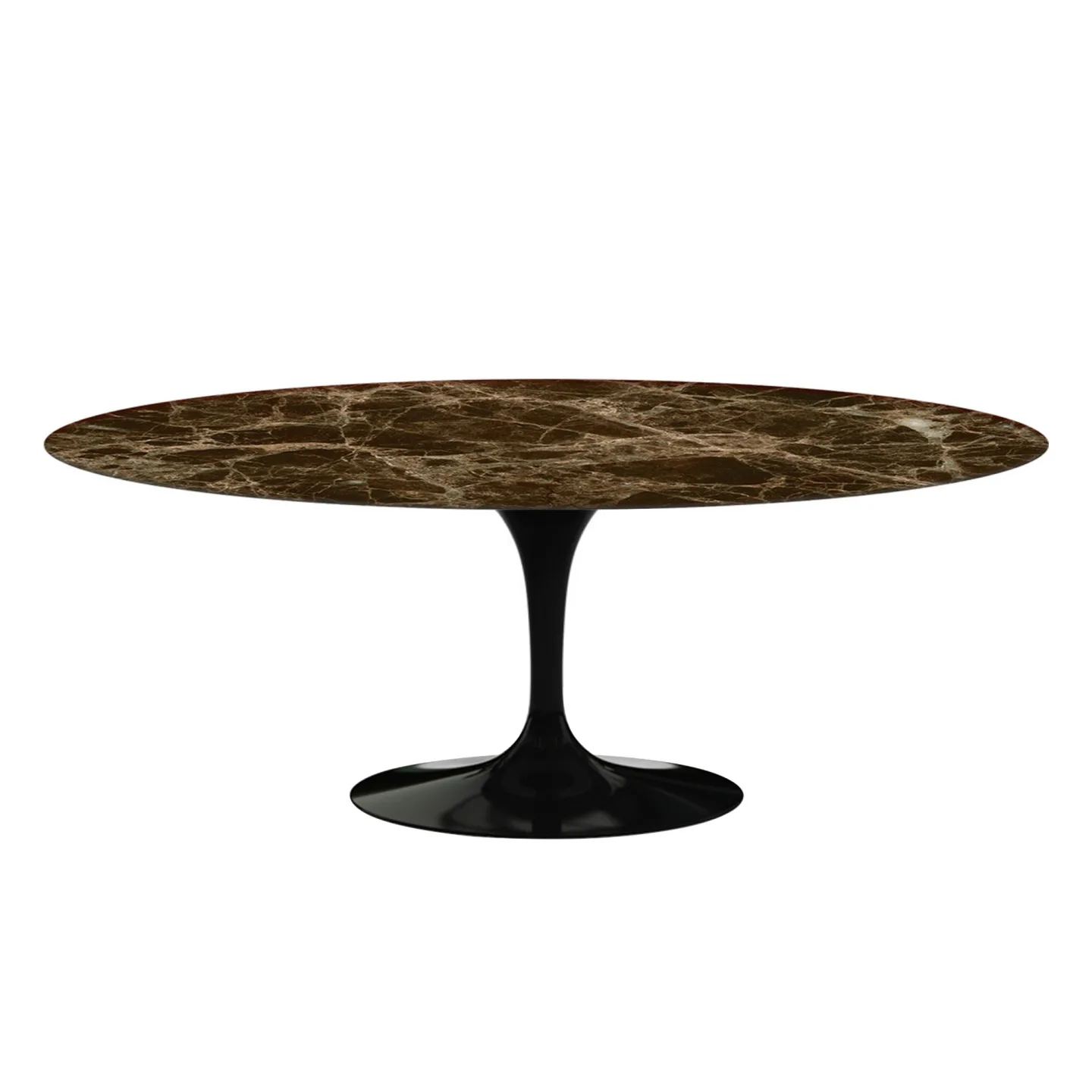 Knoll - Saarinen Oval Table - Matbord, 198 x 121 cm, Svart underrede, skiva i matt brun Emperador marmor - Matbord - Eero Saarinen - Brun - Metall/Sten