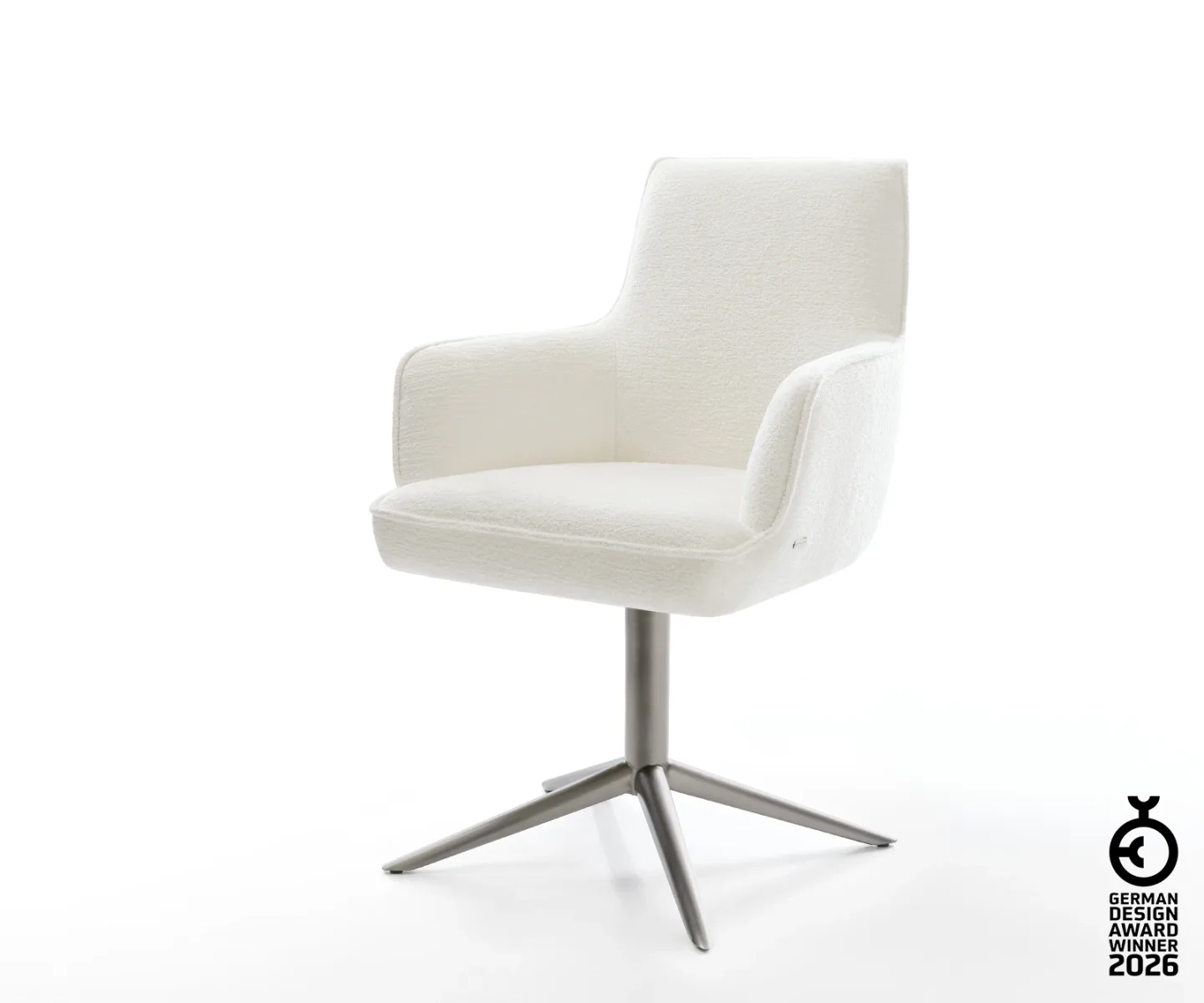 Drehstuhl Heira-Flex mit Armlehnen Bouclé Soft Beige Fußkreuz Graphit 360° drehbar Wippfunktion Taschenfederkern