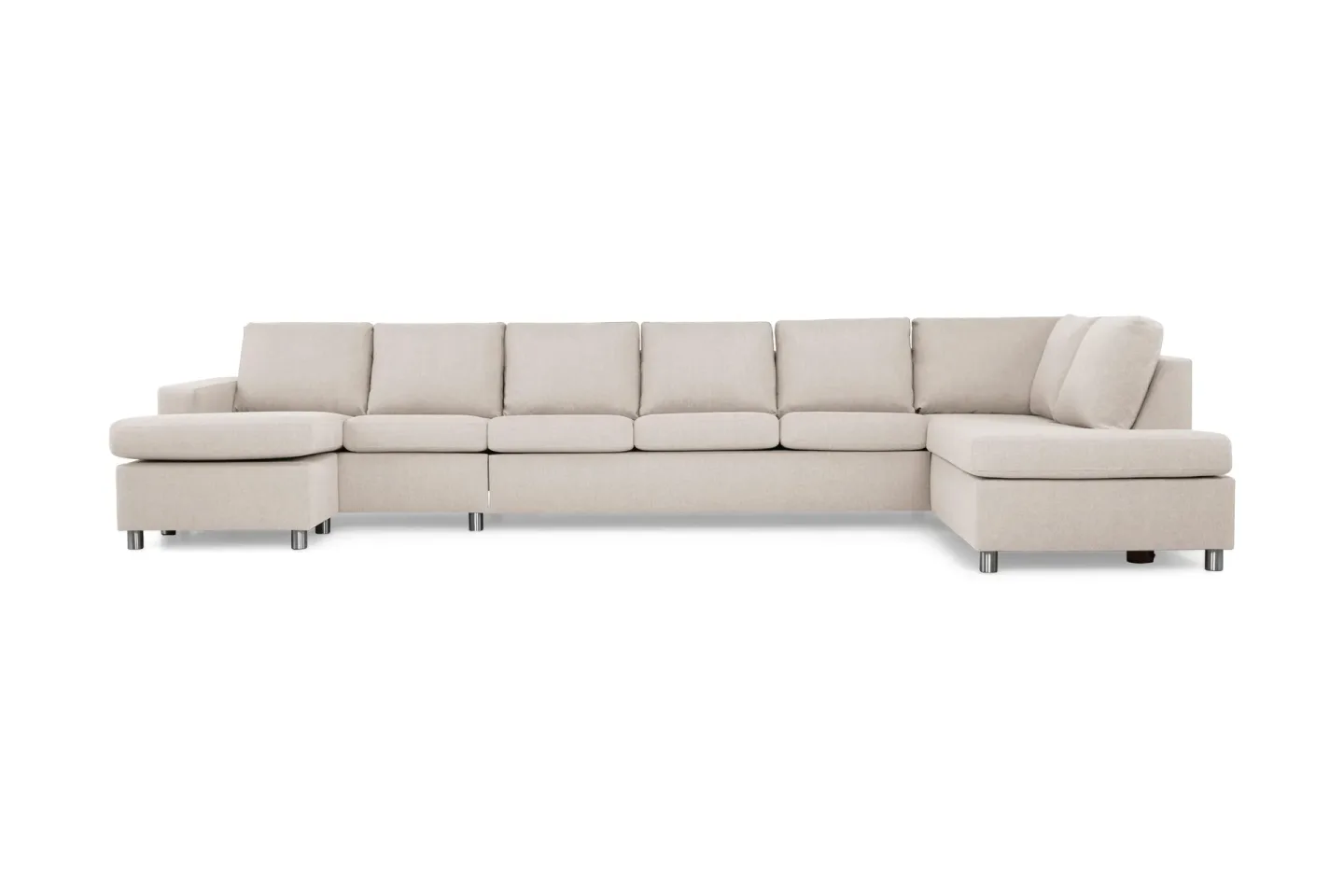 Crazy 6-sits Högervänd U-formad XX-Large Soffa med Divan och Schäslong i Tyg - Beige