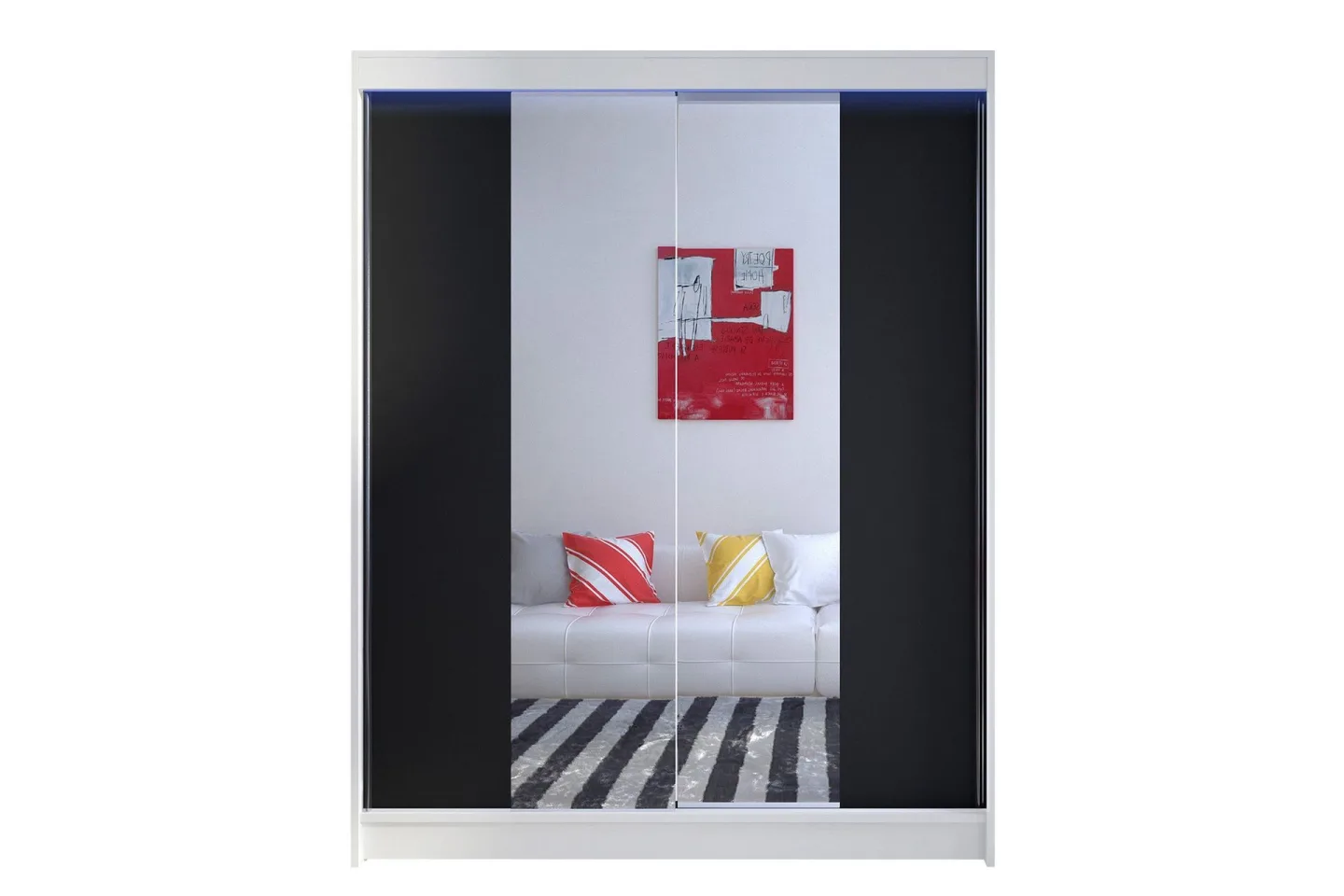 Pickering Garderob med Spegel 150x200 cm - Svart/Vit