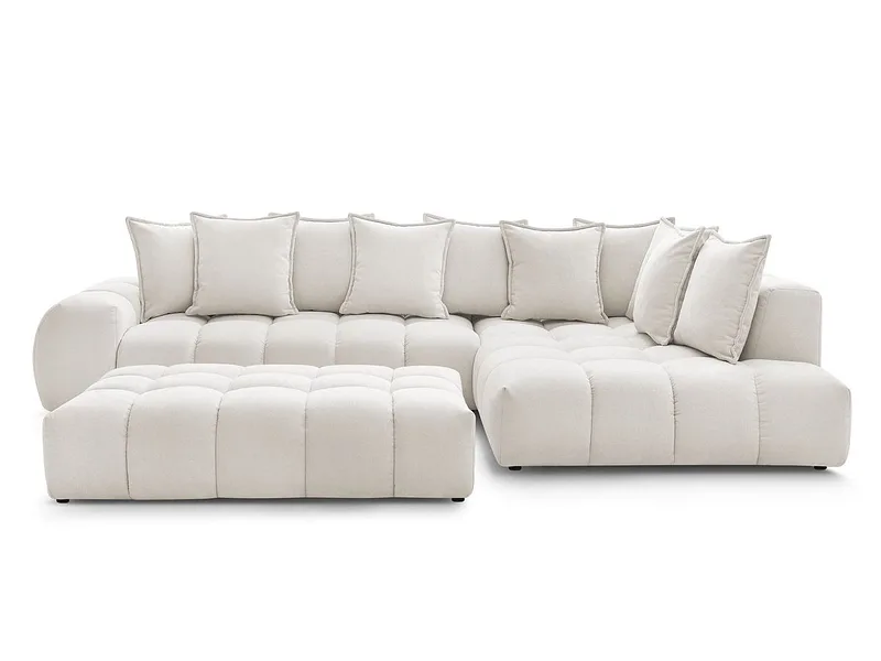 Ecksofa mit Hocker BOBOCHIC EVEREST Stoff mit Textur weiss