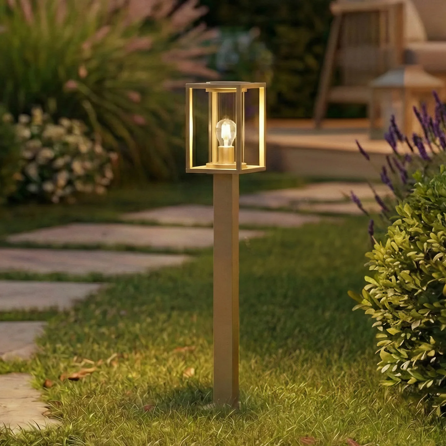 Ferda Wegeleuchte, IP44, E27, 100 cm, braun, Glas - Lucande - Terrasse - Modern - Aluminium - Einflammig