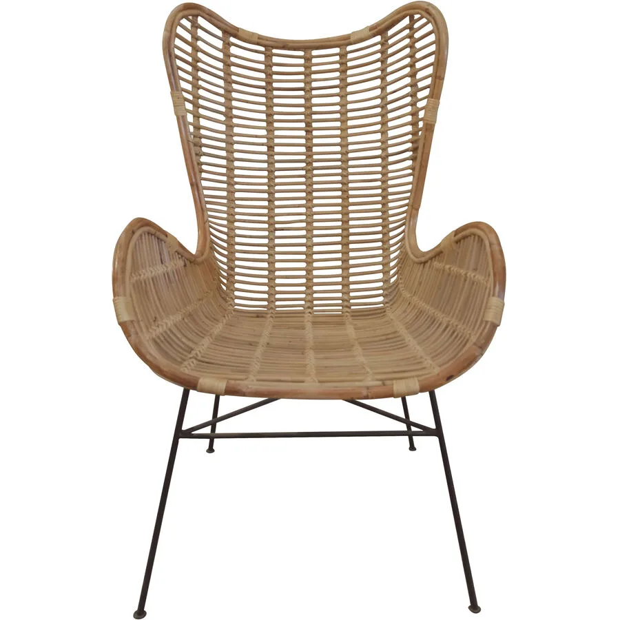 Sessel Tan Natur, Schwarz Rattan, Metall