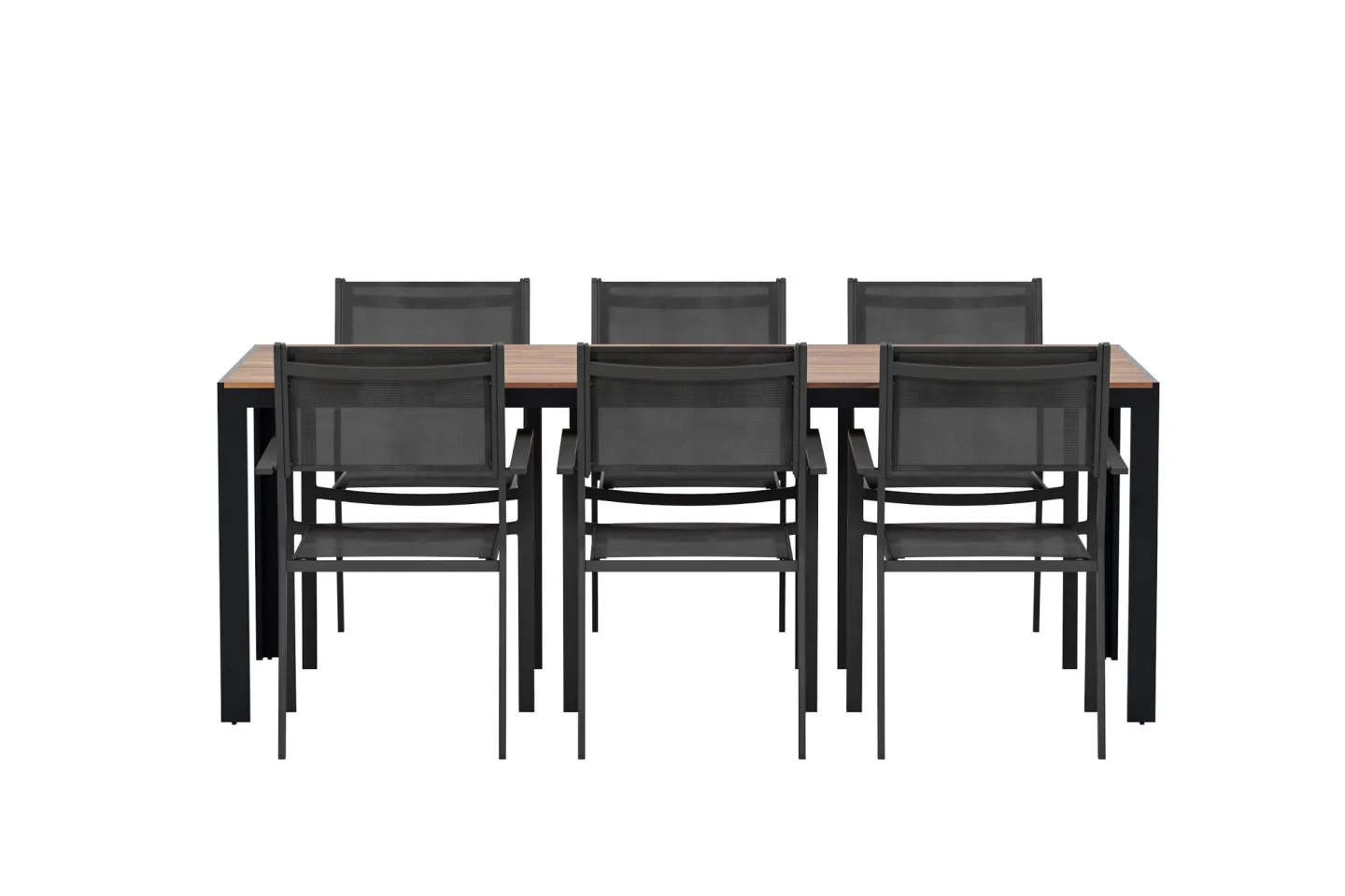 Bois Gartenset Tisch 90x200 cm Natur 6 Stühle schwarz.