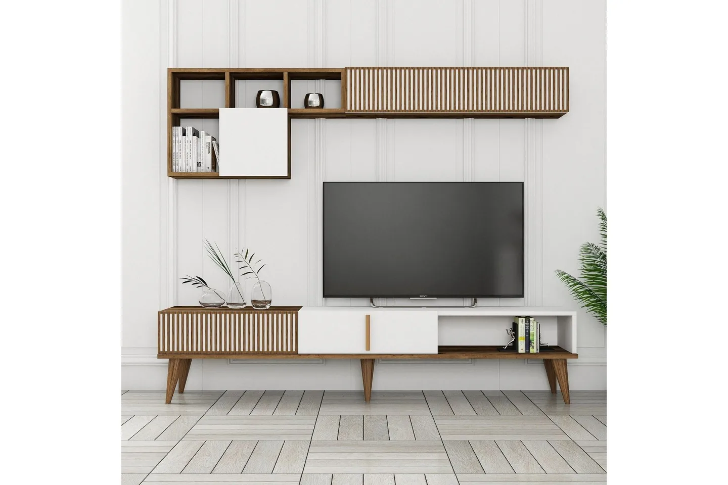 Lissione Tv-bänk 180 cm - Valnöt/Vit