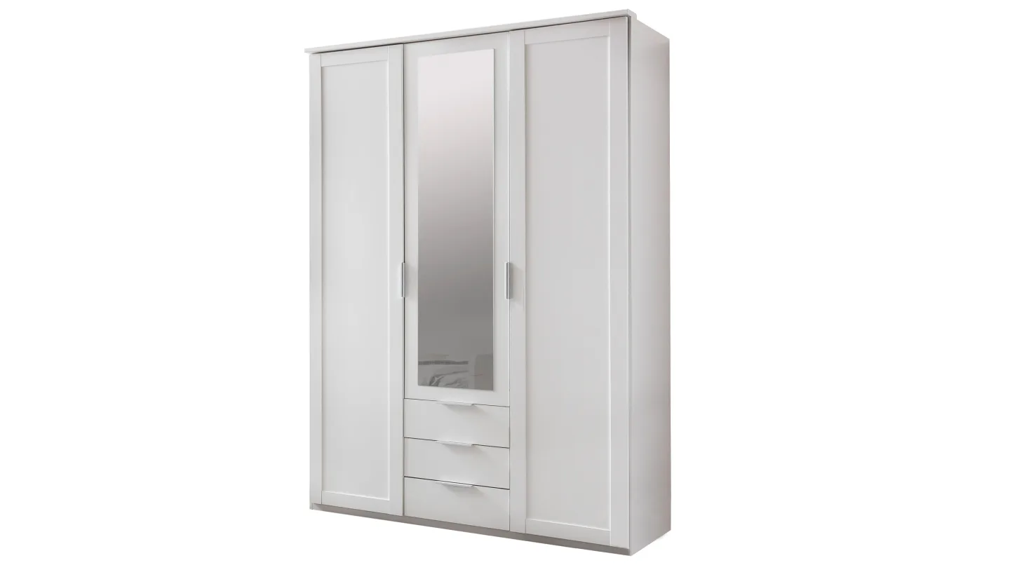 Kleiderschrank mit Spiegel weiß 135 cm - 3-türig - NADJA