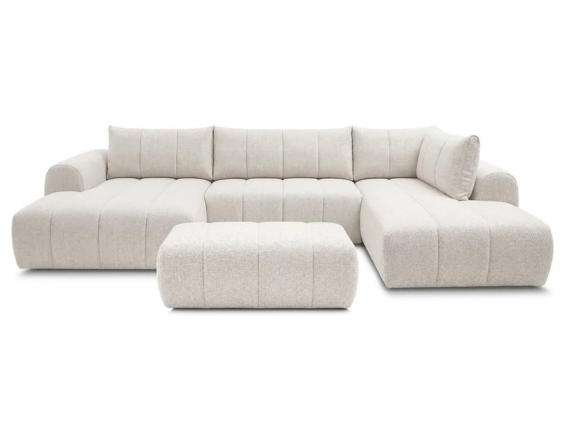 Panorama-Ecksofa mit Hocker BOBOCHIC NESTY Stoff chiniert beige