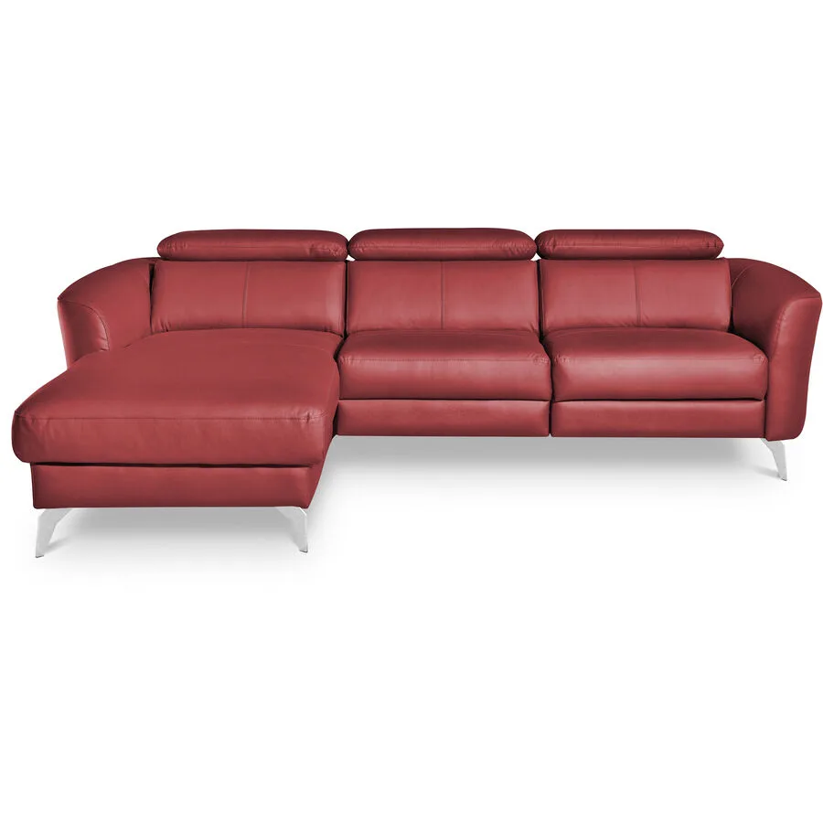 Ecksofa Simba Rechts 100% Echtleder + Korpus Lederlook Rot B 261 T 183 cm