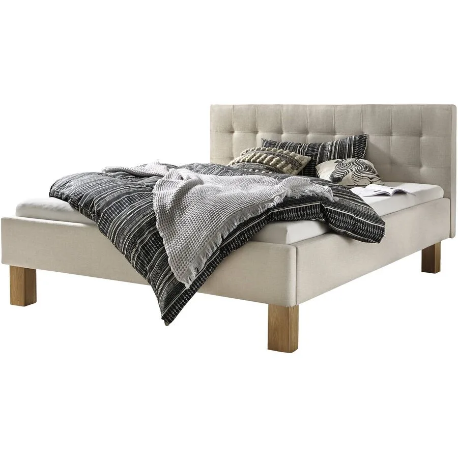 Hasena Bett Dream Pronto Beige / Braun Stoff, Eiche Massivholz 180 x 200 cm