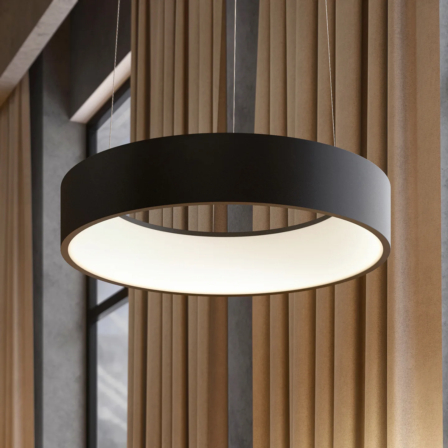 Aleksi LED-hengelampe, Ø45 cm, svart, metall, CCT - Arccio Arcchio - Kjøkken - Moderne - Med en lyskilde