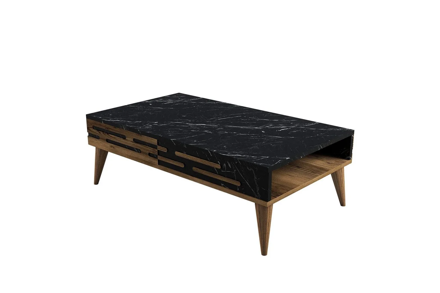 Valensiya Soffbord 105 cm - Valnöt/Svart/Marmor