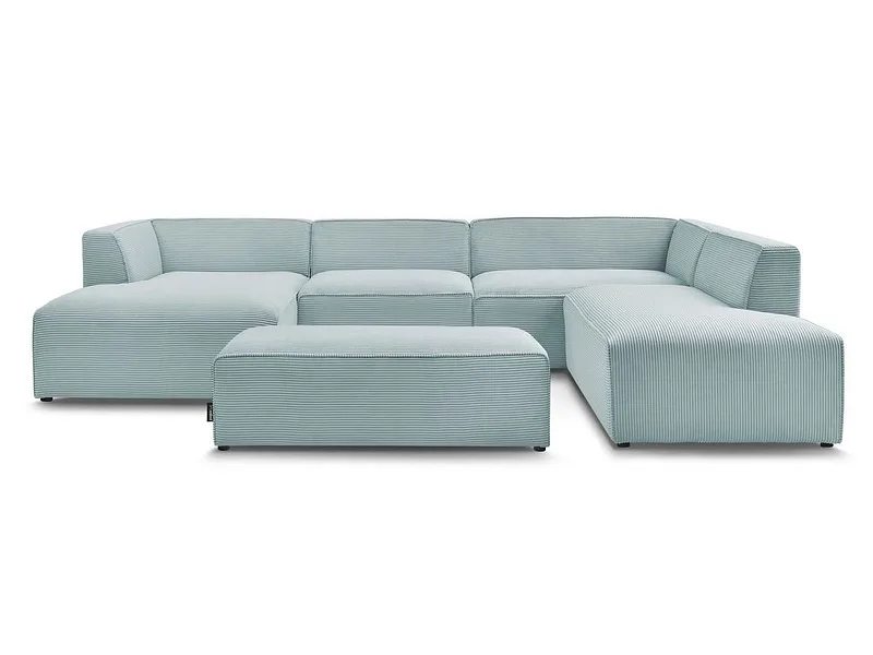Panorama-Ecksofa mit Hocker BOBOCHIC MEGEVE Cord-Stoff hellblau