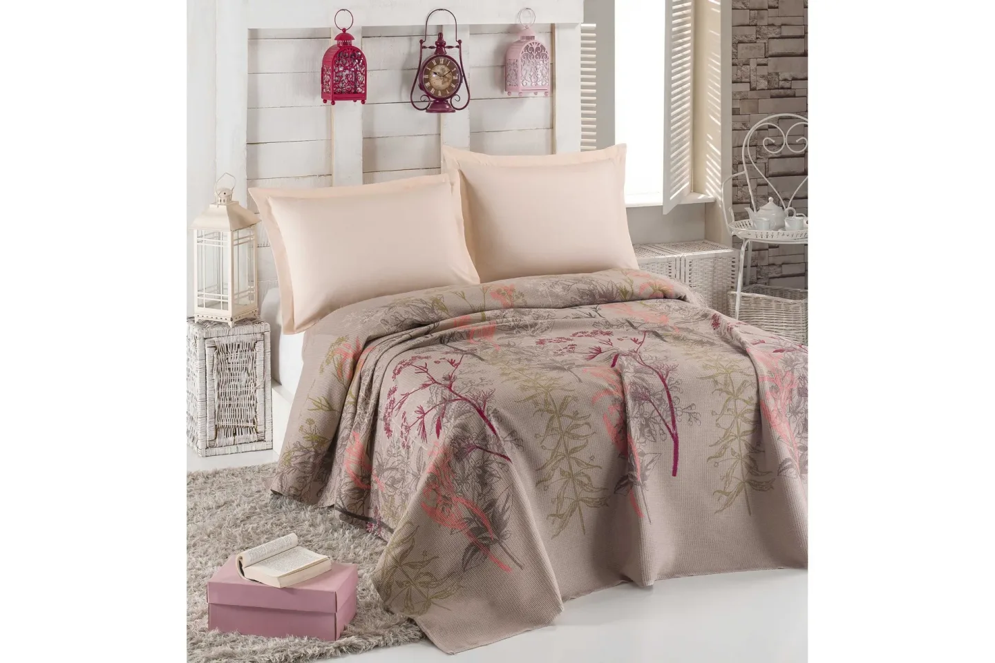 Eponj Home Överkast Enkelt 160x235 cm - Beige/Röd/Rosa/Grön