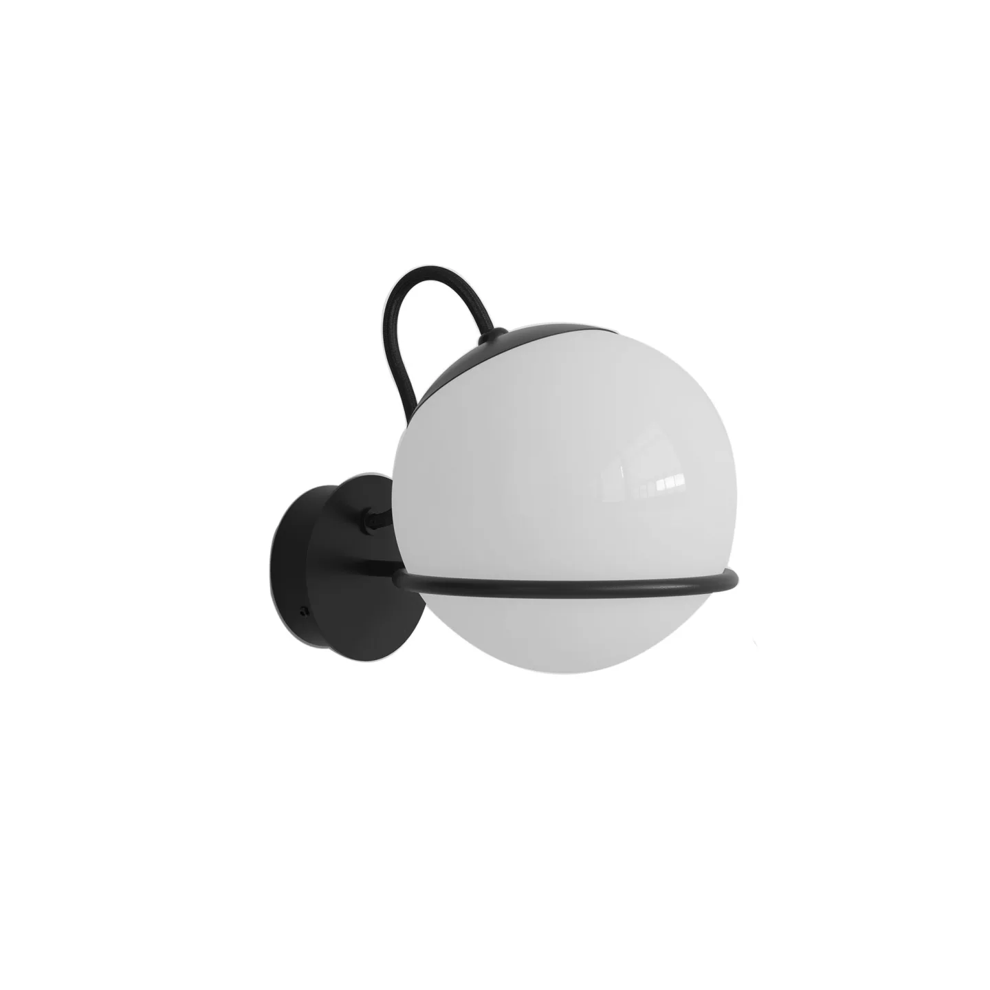 Astep - Model 237/1, 1 Opaline Sphere (14cm Diameter), Black Mount - Vägglampor - Gino Sarfatti - Svart,Vit - Glas/Metall