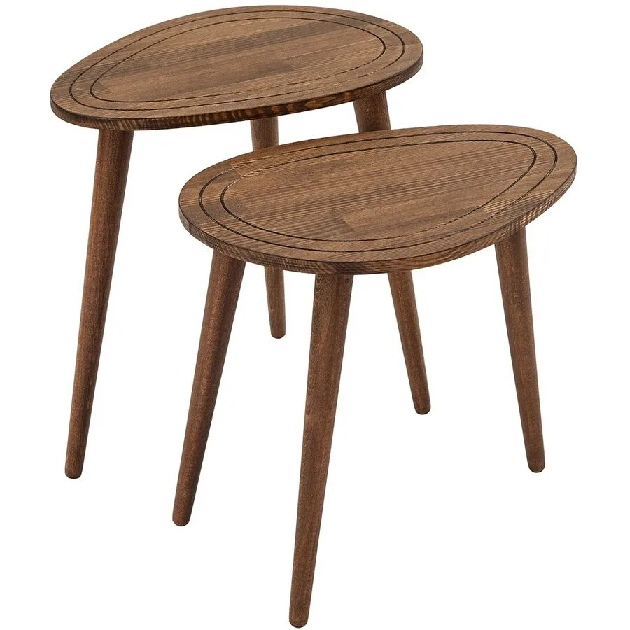 Beistelltisch 2er-Set Yasam Walnuss Massivholz B 50 H 48 cm