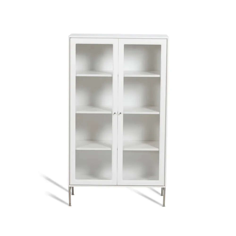 Mavis Volt Vitrinenschrank 130 cm Weißlack Details aus rostfreiem Stahl