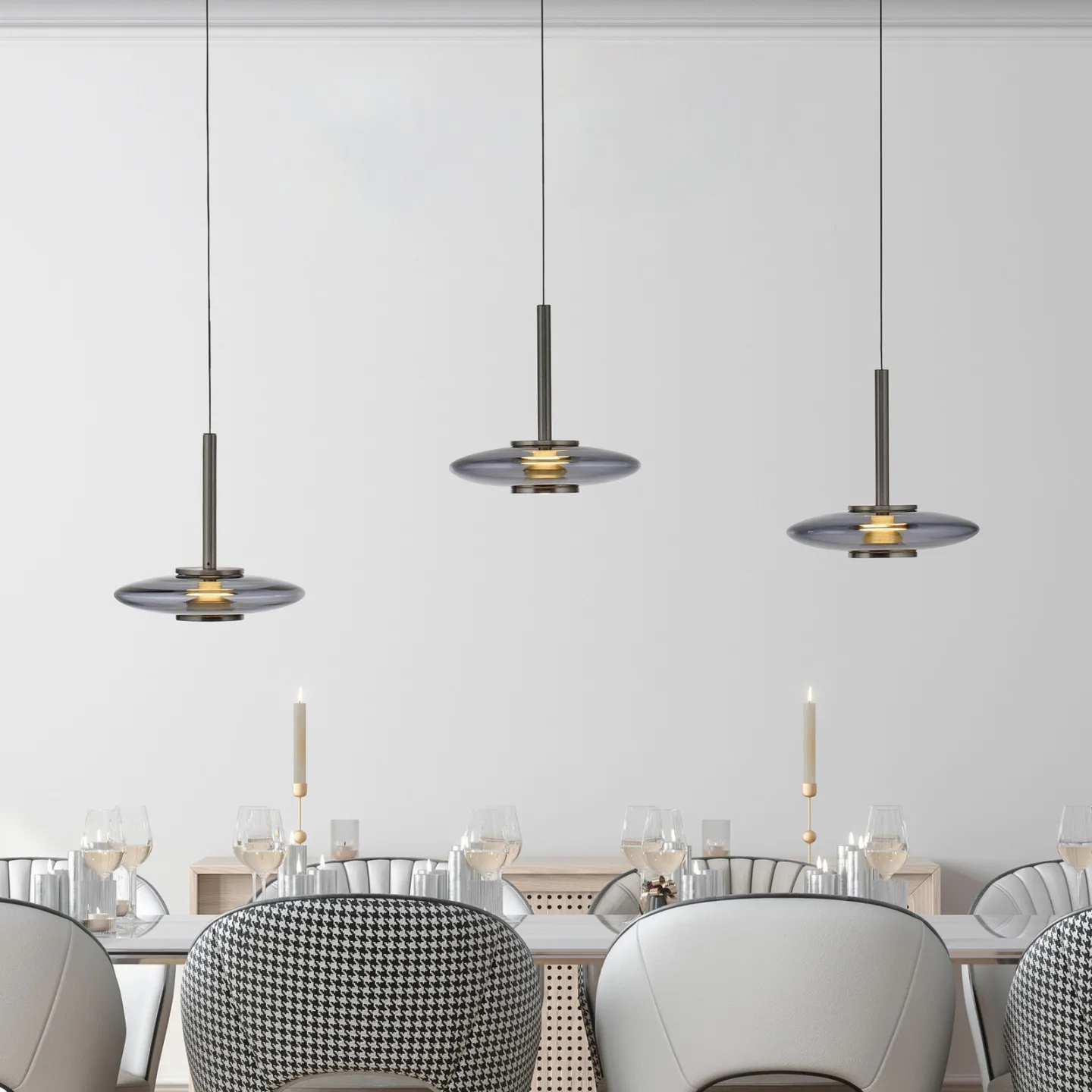 Vitrum LED-hængelampe, grå, glas/aluminium, 3 lyskilder - PURE - Stue - Moderne - Med skærm