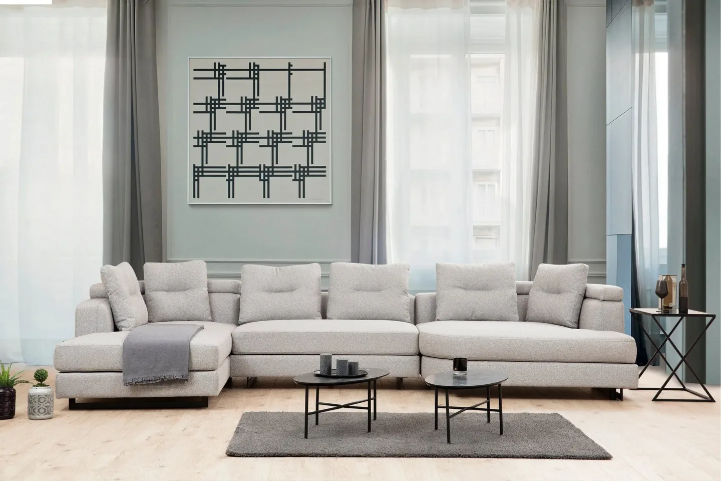 Pavdova Hörnsoffa 4-sits - Ljusgrå