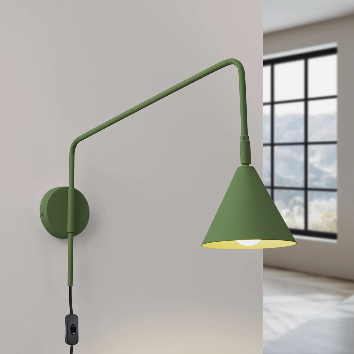 LYS Wandlampe, olivgrün, Ø 14 cm Metall Stecker E14 - SOLLUX SOLLUX LIGHTING - Wohnzimmer - Skandinavisch - Einflammig