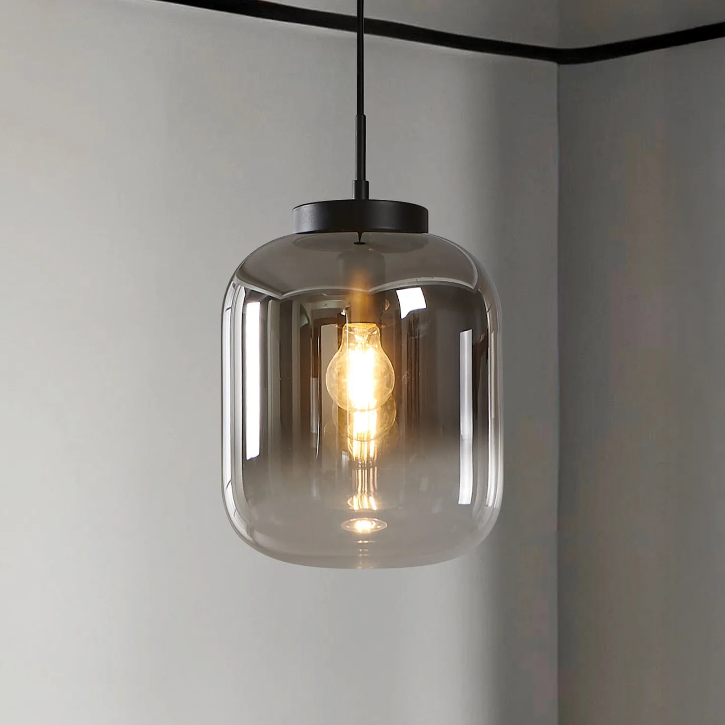 Bulciago Hängelampe, schwarz/klar, Ø 25 cm - Stars of Light - Wohnzimmer - Modern - Glas - Einflammig
