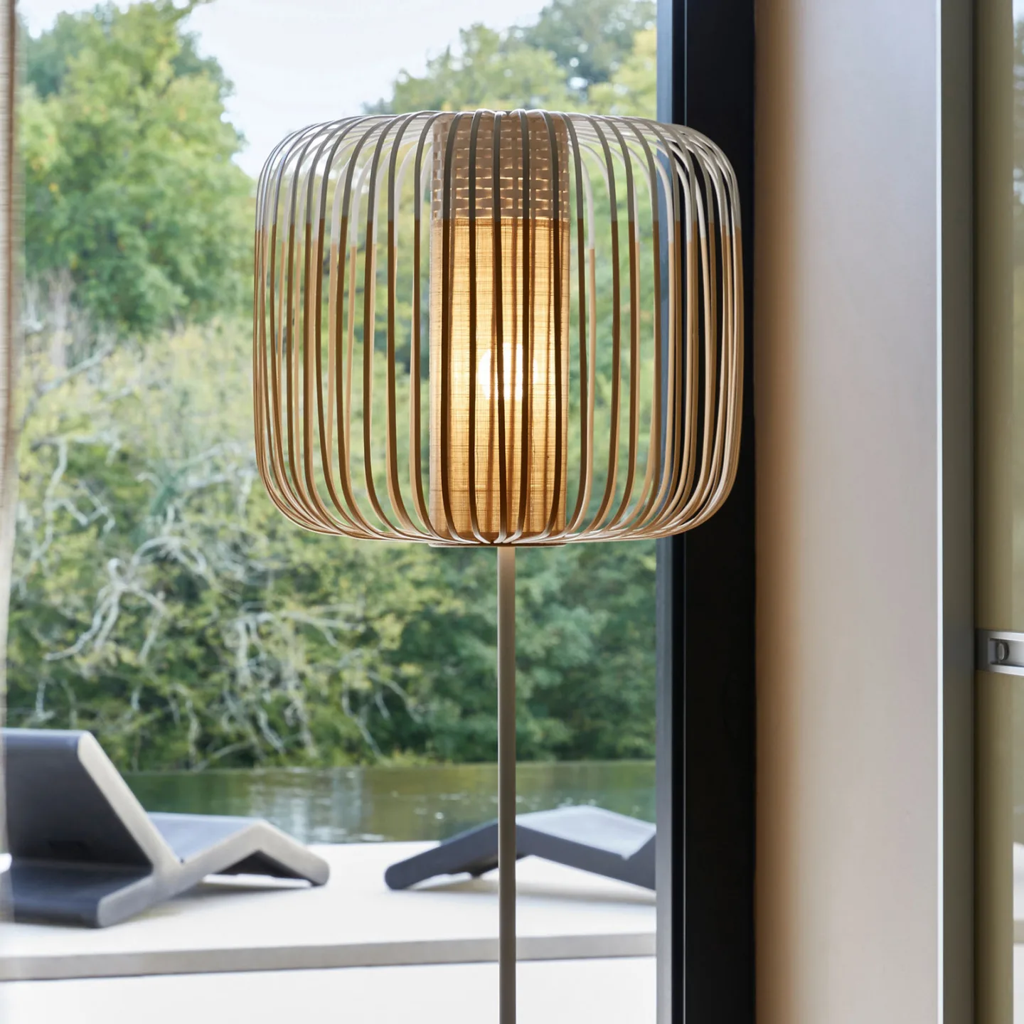 Bamboo Stehleuchte White - Forestier Bamboo Light - Wohnzimmer - Design - Bambus - Mit Schirm
