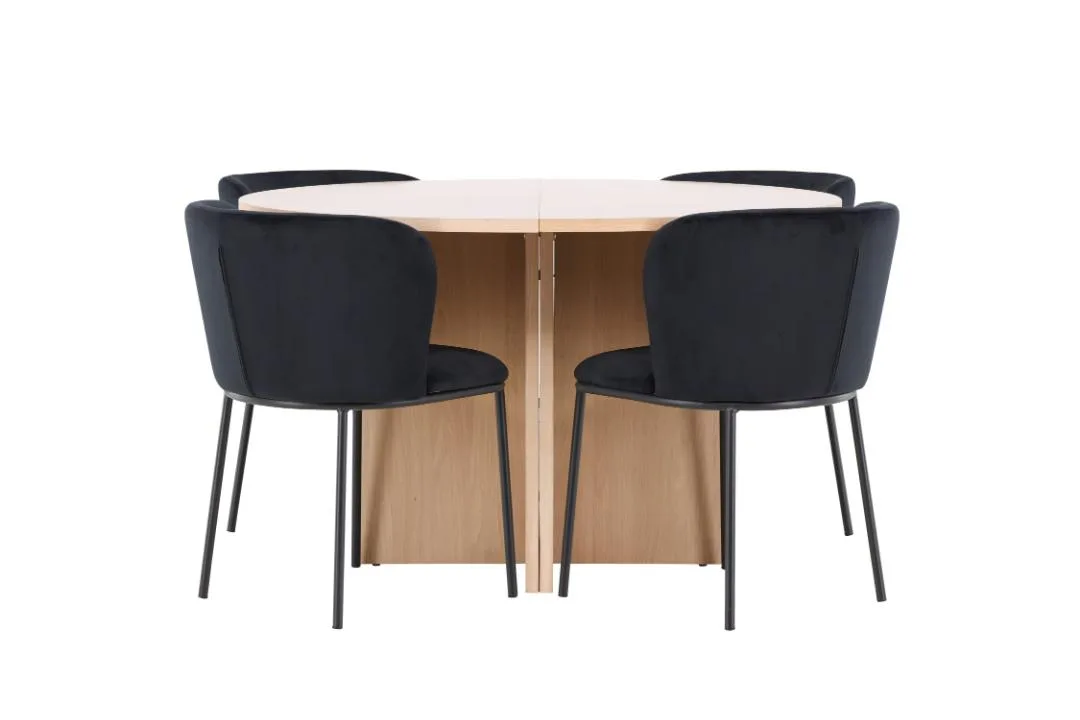 Strada Essgruppe Ausziehtisch Ø120cm, 170cm und 4 Stühle whitewash, schwarz.