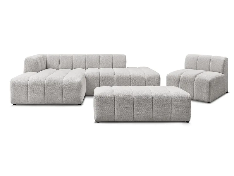 BOBOCHIC Ecksofa mit Hocker ANNECY Boucle-Stoff hellgrau