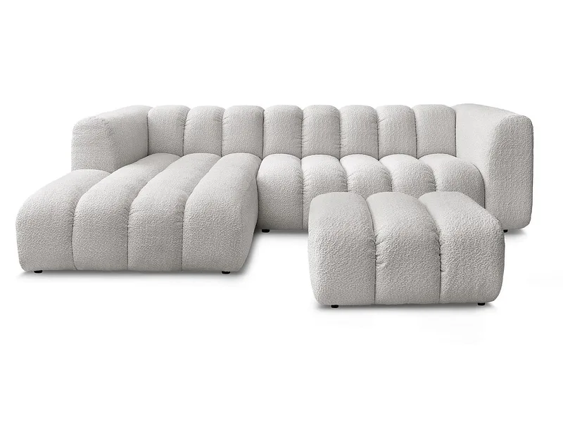 Ecksofa mit Hocker BOBOCHIC TALIA Boucle-Stoff hellgrau