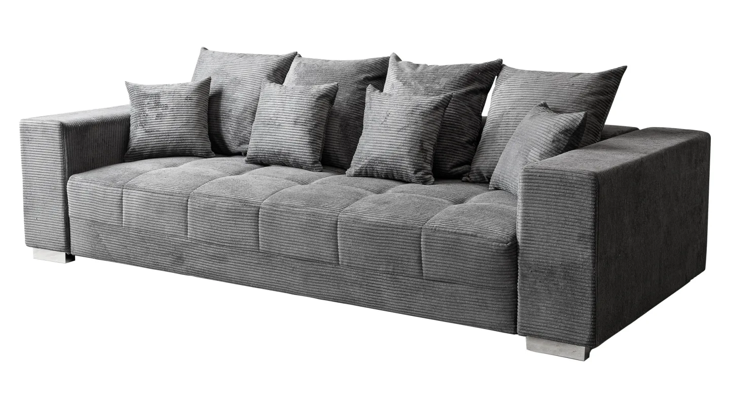 Big Sofa Cord grau - mit Nosagunterfederung - 254 cm - BORNEO