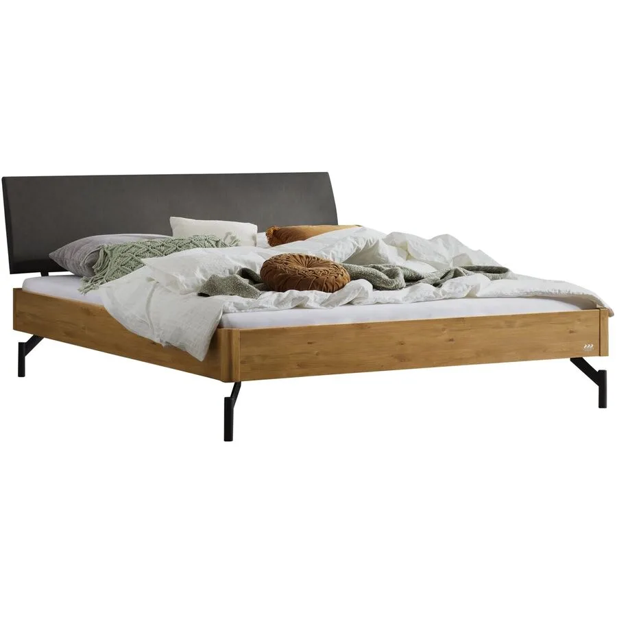 Hasena Bett Castello Dunkelgrau, Natur Wildeiche Massivholz 140 x 200 cm