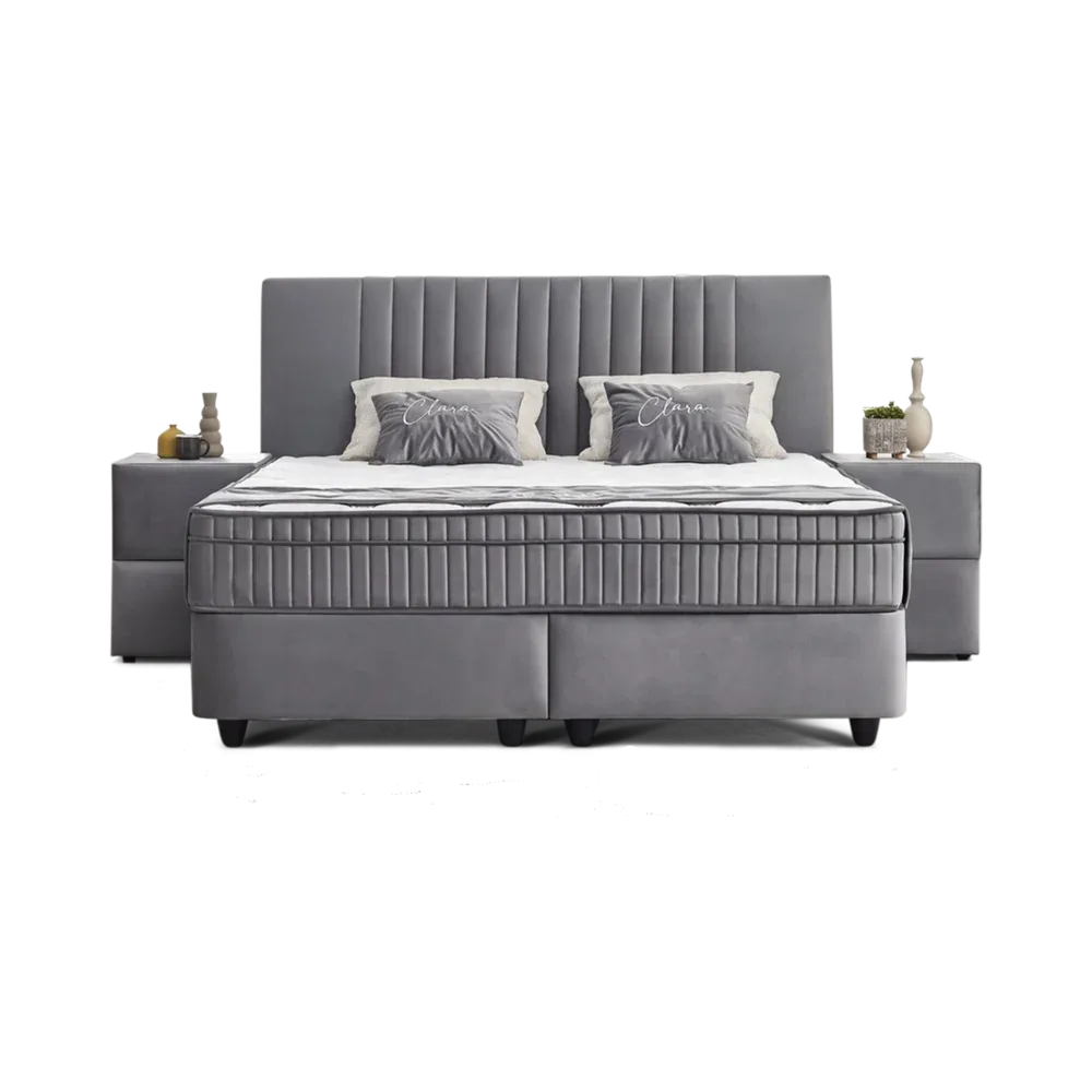Premium Boxspringbett 140×200 komplett mit Matratze, Topper & Bettkasten, Samt Grau, Clara