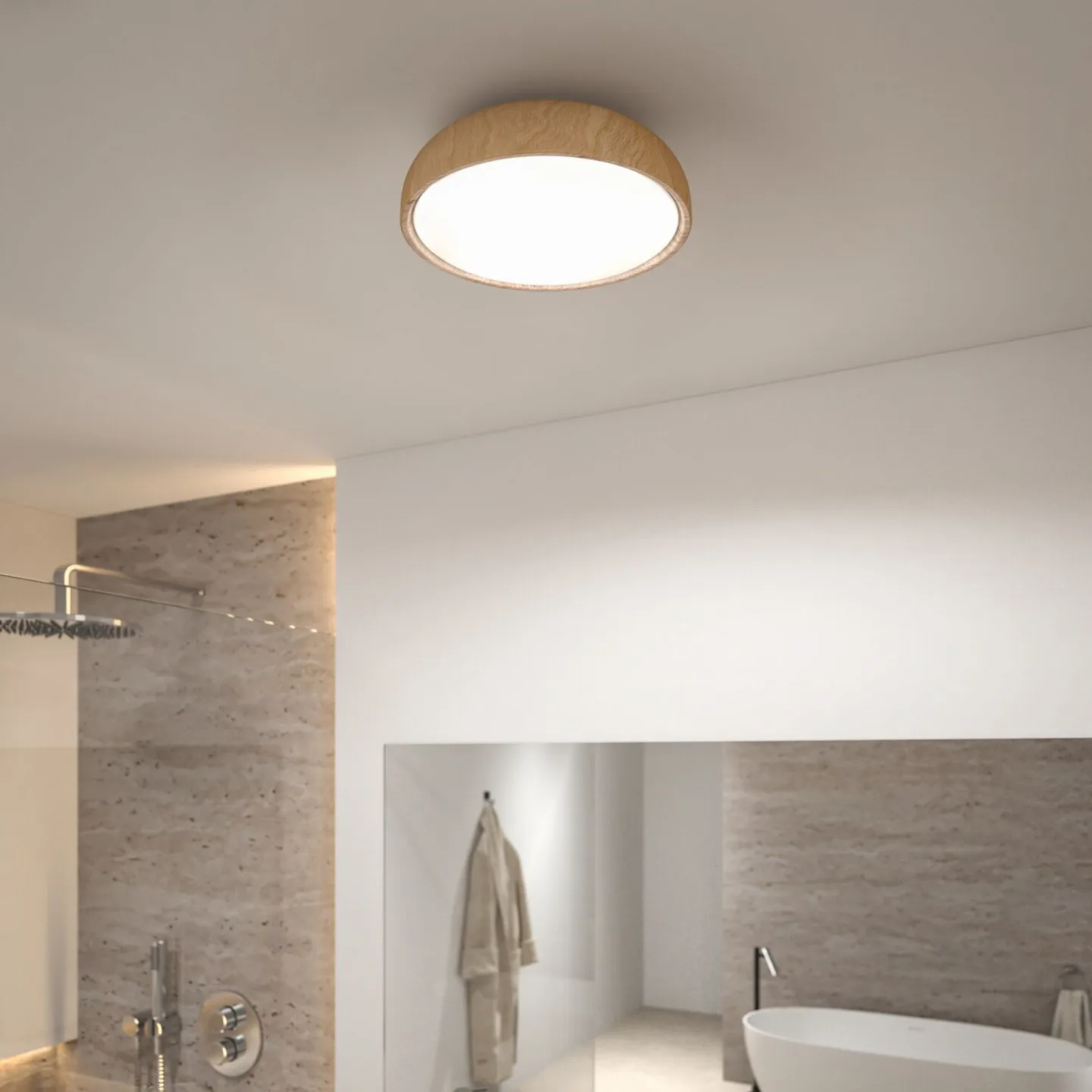 Oka LED Deckenleuchte IP44 Weiß/Holz - Paulmann - Badezimmer - Modern - Kunststoff - Rund
