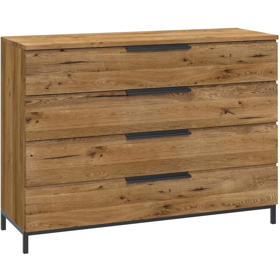 Kommode Holz Werk Natur, Schwarz Sumpfeiche, Metall Massivholz B 120 H 89 cm