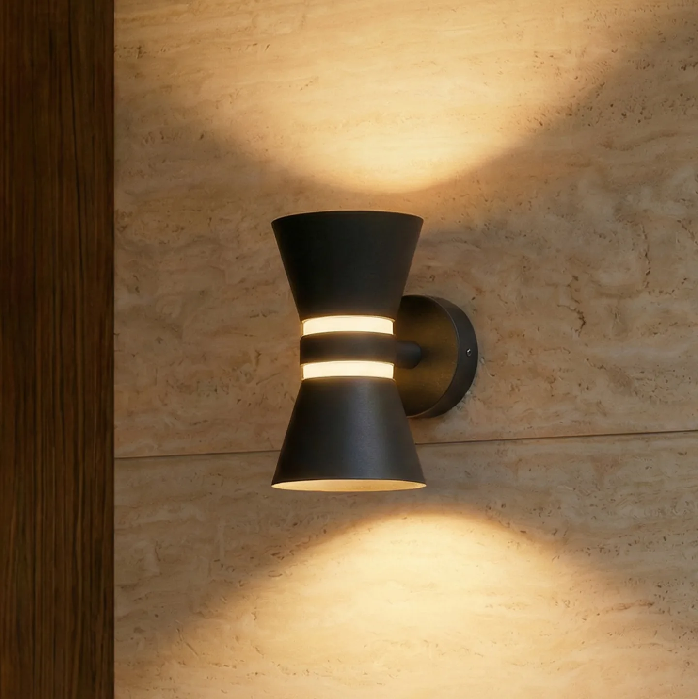 Meravi utendørs LED-vegglampe, 2 lyskilder, IP44, antrasitt, aluminium – Lucande - Moderne - Med flere lyskilder