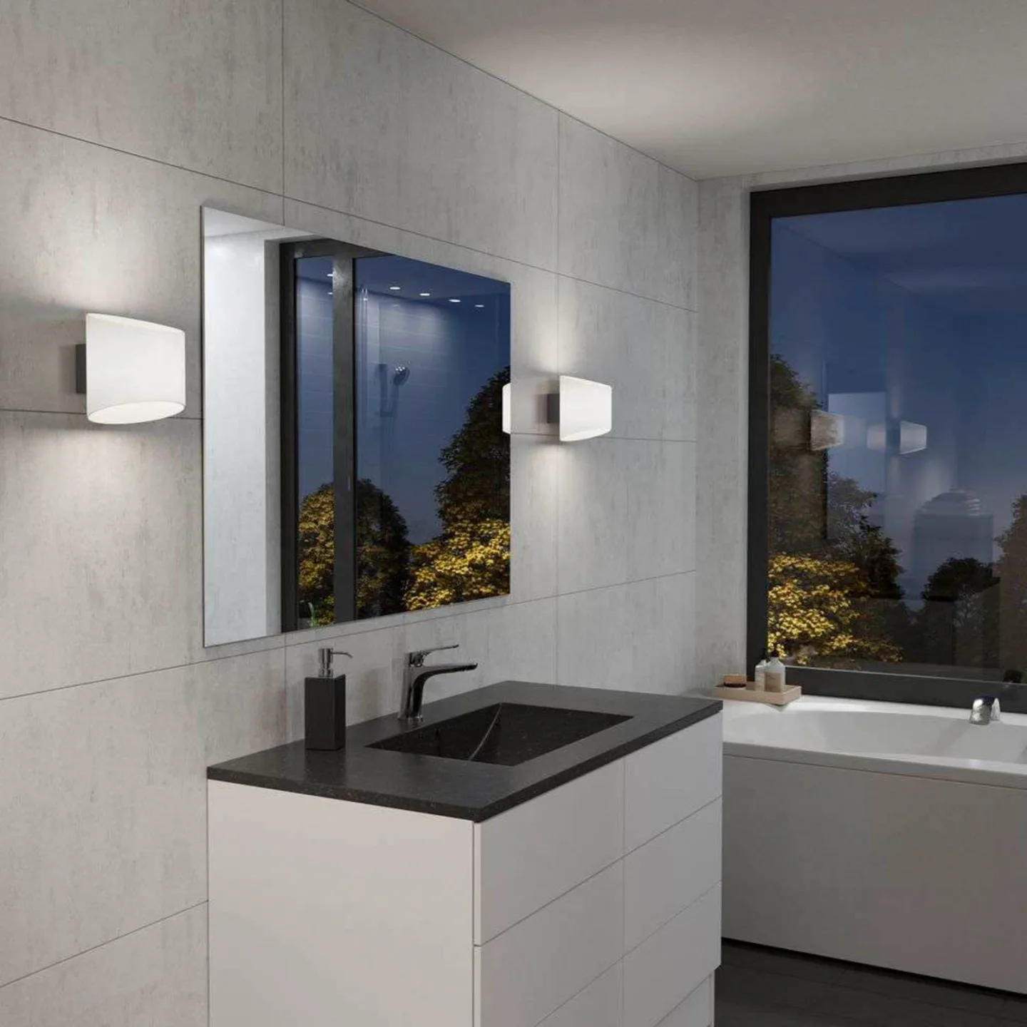 Evoke Wandleuchte IP44 Oval Anthracite/Opal - Herstal - Wohnzimmer - Metall