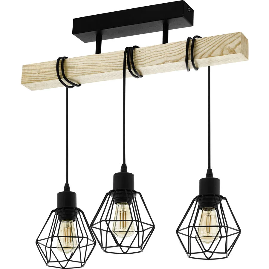 Eglo Deckenlampe Townshend 5 Braun/Schwarz Stahl/Holz 20 cm 36 cm - Material: Holz/Stahl