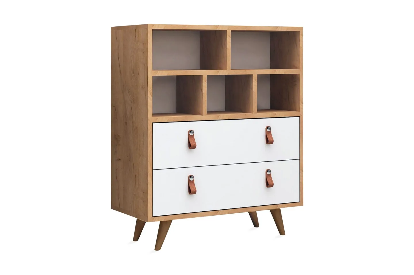 Mod Design Byrå Läderbeslag - Grå/Trä