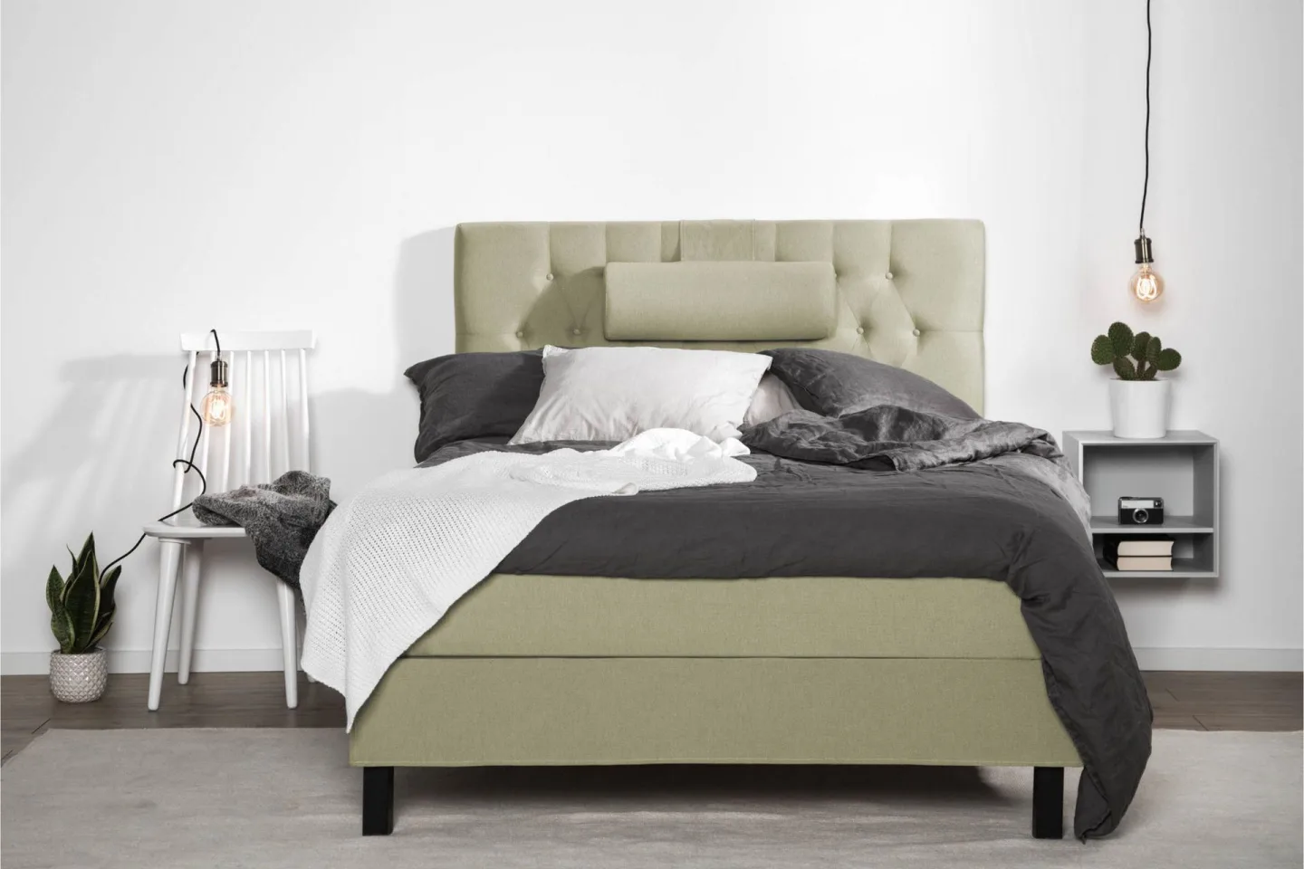 Lucky Komplett Sängpaket 120x200 Polyeter Diamant Sänggavel - Nackkudde Stor Grön