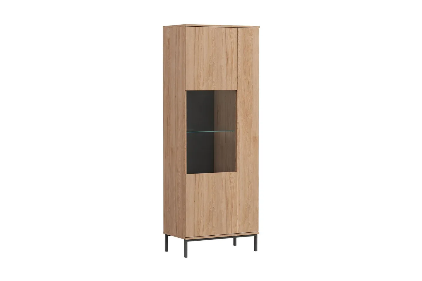 Quertas Vitrinskåp Vit LED Belysning 41 cm djup 70 cm bred 190 cm hög Ljust Trä - Natur/Svart