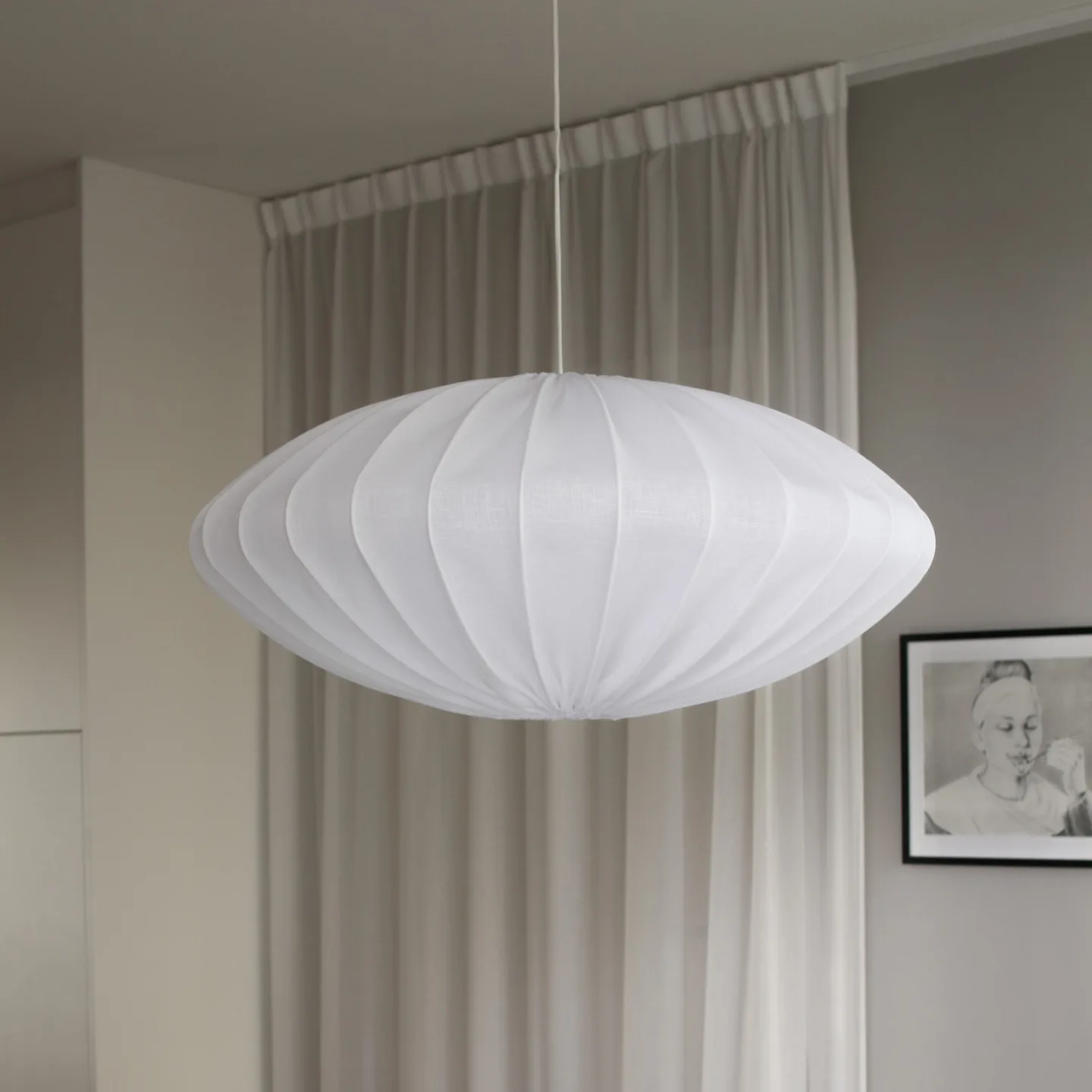 Ellipse Lampenschirm, weiß, Ø 80 cm, Leinen - Watt & Veke - Design - Stoff / Textil - Rund