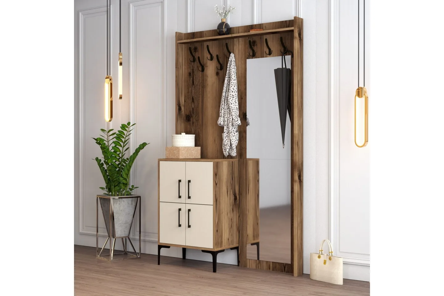 Retzow Hallmöbelset 120 cm - Mörkbrun/Beige