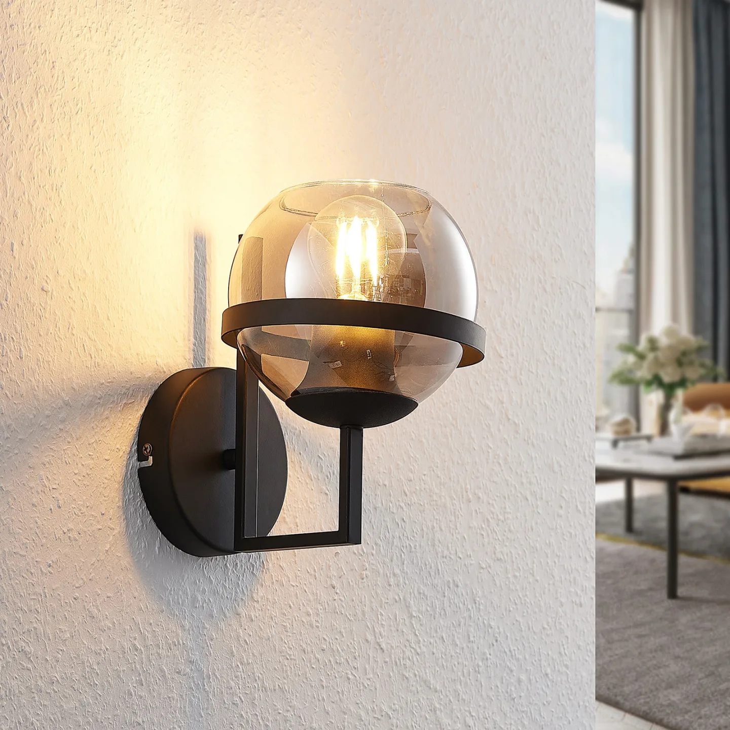 Marinka Wandleuchte Amber/Black - Lindby - Wohnzimmer - Modern - Metall - Einflammig