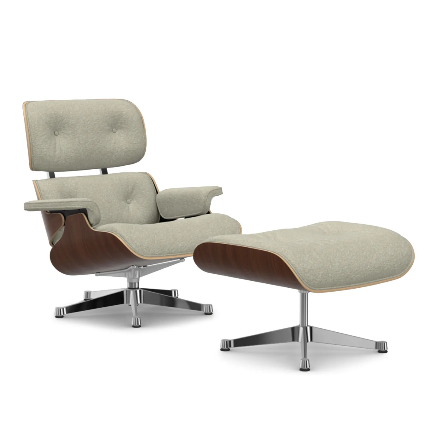 Vitra - Eames Lounge Set Dark Walnut Nubia Cream/Sand 03 Polished Aluminium - Fåtöljer - Charles & Ray Eames - Beige